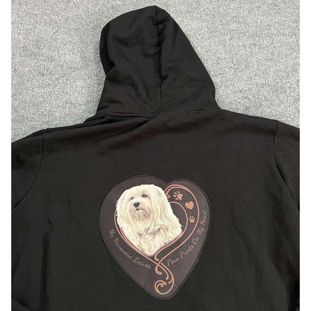 The Bradford Exchange Hoodie Women 3X Black Havanese Dog Paw Prints Full Zip